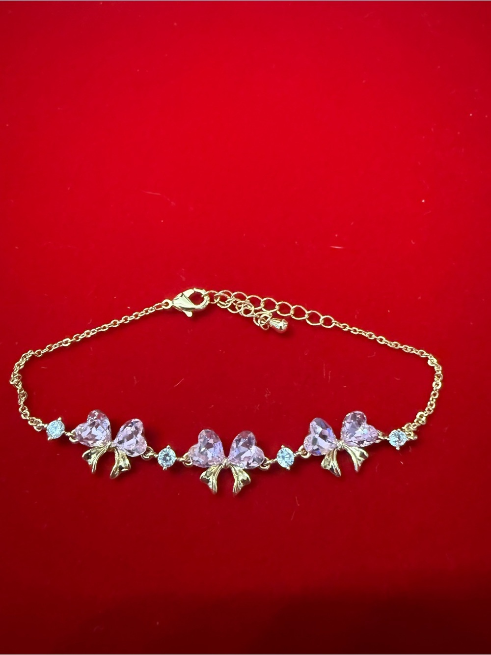 7 to 8 1/2 Inch Adjustable Pink Bow Bracelet 18K Gold Dipped AAA Cubic Zirconia